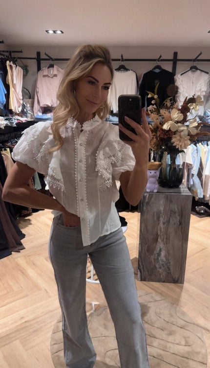 Blouse White Diamond Buttons