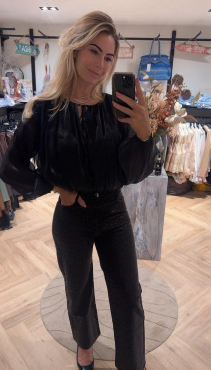 Satin Crop Blouse Zwart