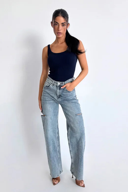 JUNE WIDE LEG JEANS - MID BLUE