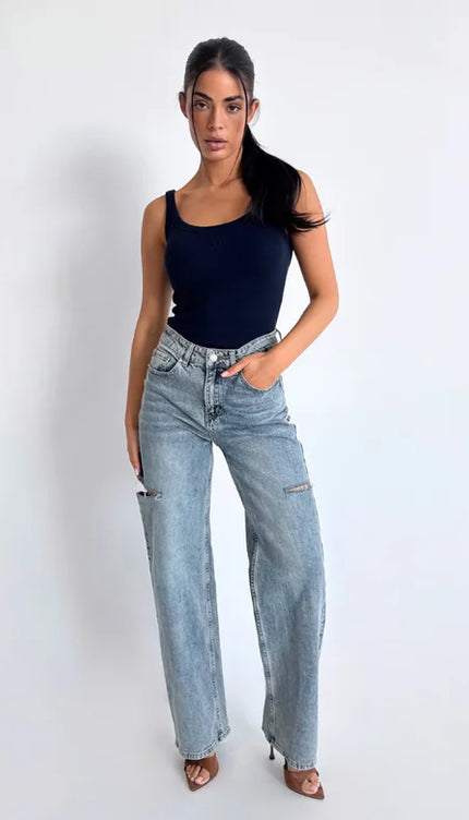 JUNE WIDE LEG JEANS - MID BLUE